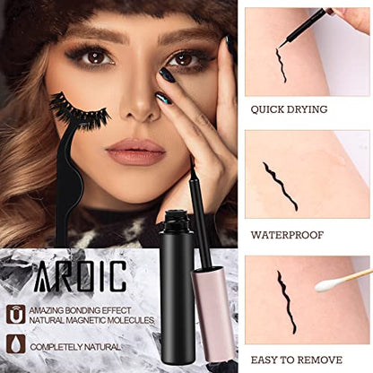 AROIC 10 Kinds of 3D 5D Magnetic Eyelash Kit with Different Density, Magnetic Eyelashes with 2 Magnetic Eyeliner and 1 Tweezer, False Eyelashes for - WoodArtSupply