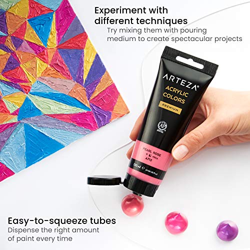 Arteza Metallic Acrylic Paint, Set of 8 Jewel Tones Colors in 4.06oz Tubes, Rich Pigments, Non Fading, Paints for Artists and Hobby Painters ARTEZA