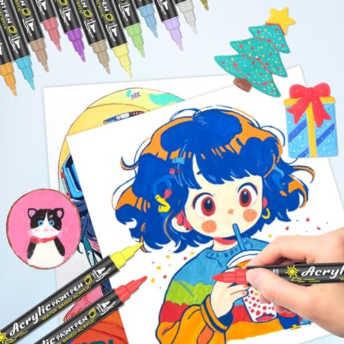 EscriWise 54 Colors Acrylic Paint Pens Paint Markers Set,Dual Tip Paint Markers With Fine Tip and Brush Tip,Premium Paint Pens for Stone,Canvas,Rock EscriWise