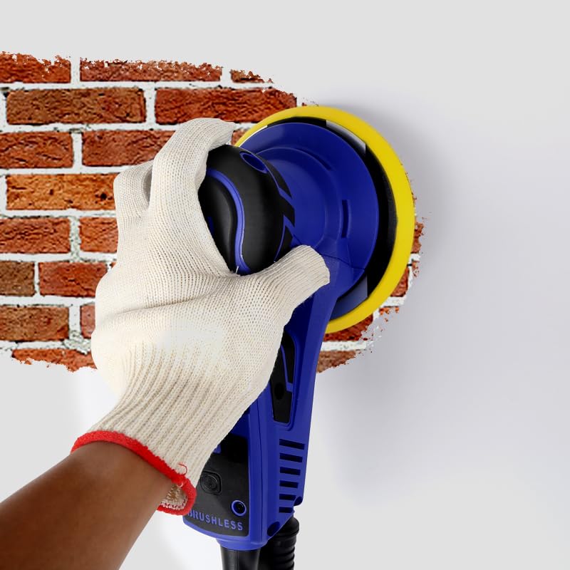 Electric Random Orbital Sander 350W Brushless Motor 3/16 in Orbit, 110V 6-Inch 10000 RPM Variable Speed Tool for Metal Fabrication, Woodworking Walls Hueborly