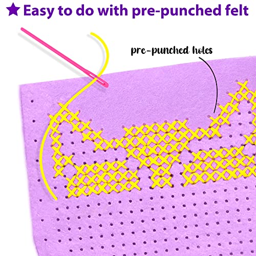 KRAFUN Beginner My First Cross Stitch Kit for Kids Arts & Crafts, 6 Easy Projects of Felt Keyring, Bag, Pillow Craft, Instructions, Gift for Girls KRAFUN