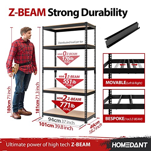 HOMEDANT Z-beam 5-Tier Laminated Heavy Duty Metal Shelving Unit Adjustable Garage Storage Utility Rack Shelves Organization Multipurpose Shelf HOMEDANT