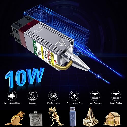 Laser Module with Air Assist, 80W Laser Engraving Cutting Module for Wood, 10W Output Power, Built in FAC, Compressed Spot CNC Carving DIY Laser - WoodArtSupply