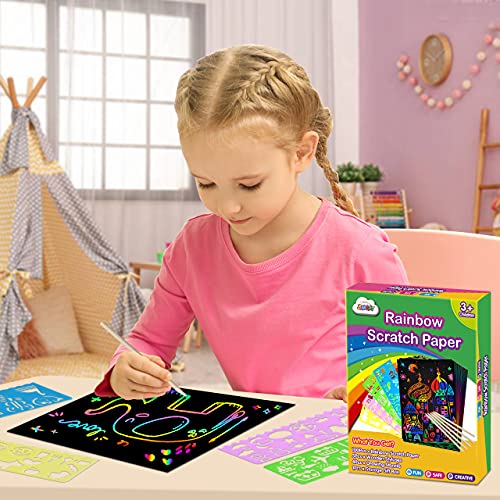 ZMLM Rainbow Scratch Paper Kit: 117Pcs Magic Art Craft Stuff Supplies Black Drawing Pad for Age 3-12 Kids Children Girl Boy DIY Toy Activity