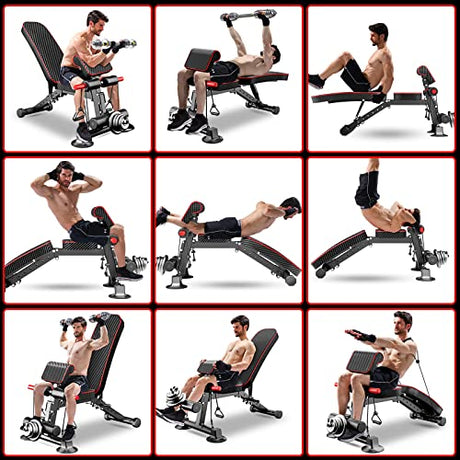 Adjustable Weight Bench - Utility Weight Benches for Full Body Workout, Foldable Flat/Incline/Decline Exercise Multi-Purpose Bench for Home Gym K KiNGKANG