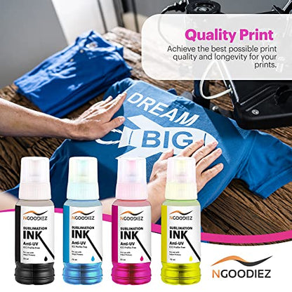 NGOODIEZ Sublimation Ink for Epson All Ecotank, Supertank Inkjet Printers Autofill, ICC-Free, Anti-UV and Fade Resistance - Conversion Kit/Refill - WoodArtSupply