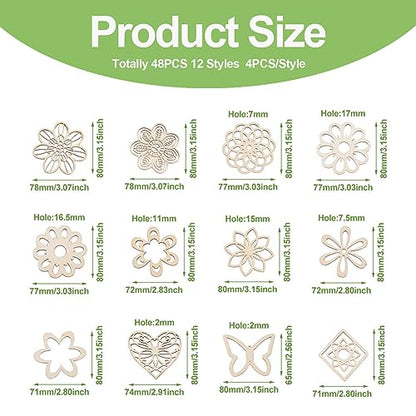 Elecrelive 48pcs Laser Cut Wood Shapes Large Unfinished Wood Flower Cutouts Hollow Wooden Pieces for Painting Crafts Hainging Ornament Home Wedding - WoodArtSupply