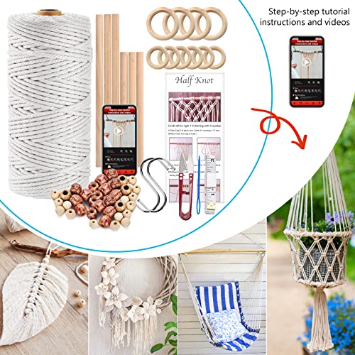 Hdviai 121Pcs Macrame Kit, Macrame Supplies 3mm x 109Yards Macrame Cord for Macrame Kits for Adults Beginners, with Accessories Like 100Pcs Beads and Hdviai