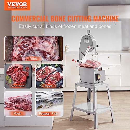 VEVOR Commercial Electric Meat Bandsaw, 1500W Stainless Steel Vertical Bone Sawing Machine, Workbeach 19.3" x 15", 0.16-7.9 Inch Cutting Thickness, - WoodArtSupply