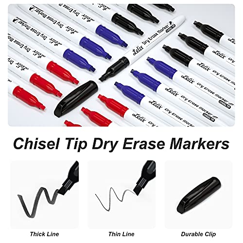 Lelix Dry Erase Markers, 42 Pack 14 Black+14 Blue+14Red Dry Erase Markers Chisel Tip,Dry Erase Markers Bulk,Whiteboard Markers for School, Office Lelix