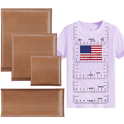 9 Pack Heat Press Pillow Mat Kits - 4 Size Teflon Heat Pressing Transfer Pillows with 5 Size Tshirt Ruler Guide for Vinyl Alignment VCHOMY