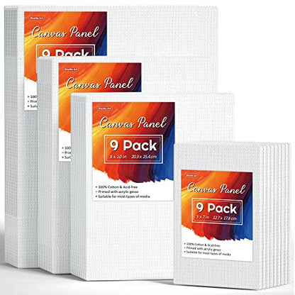 Shuttle Art Painting Canvas Panel, 36 Multi Pack, 5x7, 8x10, 9x12, 11x14 inch (9 PCS of Each), 100% Cotton Art Canvas Board Primed White, Blank - WoodArtSupply