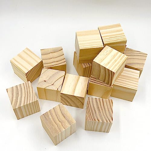 Wood Blocks for Crafts, 1.5 inch Unfinished Wood Cubes, 15 Pcs Natural Wooden Blocks, Wood Square Blocks, Wooden Cubes for Arts and DIY Projects, - WoodArtSupply