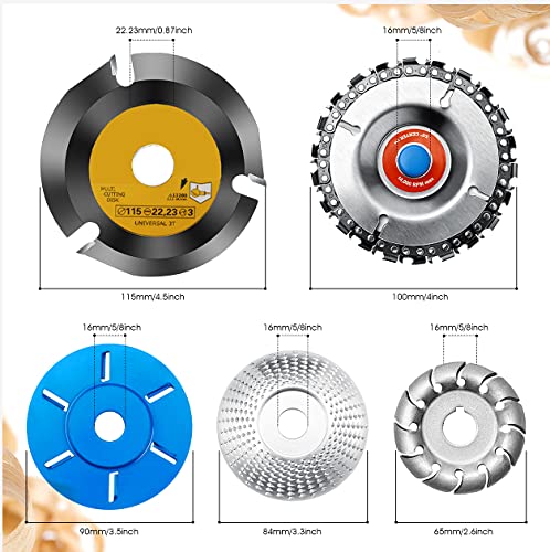 5 Pieces Wood Carving Disc Grinding Wheel Shaping Disc 12 Teeth Wood Polishing Shaping Disc,6 Teeth Wood Turbo Carving Disc,22 Teeth Grinder Chain