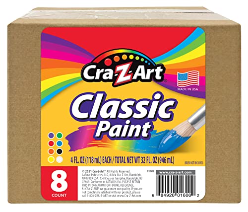 Cra-Z-art Washable Classic Paint Bulk Pack 8ct, Assorted Colors 4oz each bottle, 32oz Cra-Z-Art