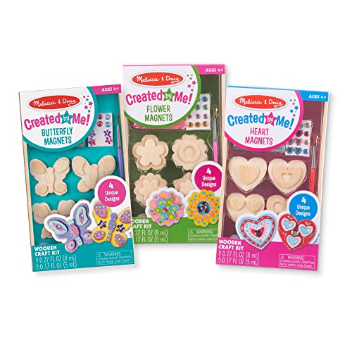 Melissa & Doug Created By Me! Paint & Decorate Your Own Wooden Magnets Craft Kit – Butterflies, Hearts, Flowers - Kids Craft Kits, Great Activity For