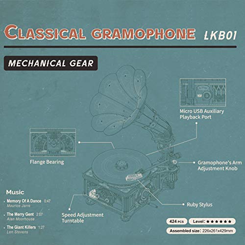 RoWood 3D Wooden Puzzle, Classical Mechanical Model Kit to Build, Best Gift for Teens Adults - Gramophone RoWood