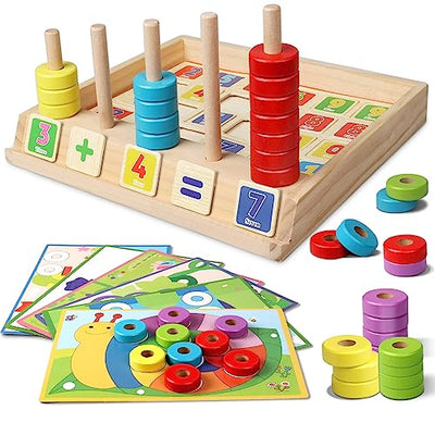 Lydaz Montessori Math Manipulatives Toys, Kids Wooden Number Blocks Toys, Kindergarten Learning Education Toy, Preschool Classroom Must Haves, STEM