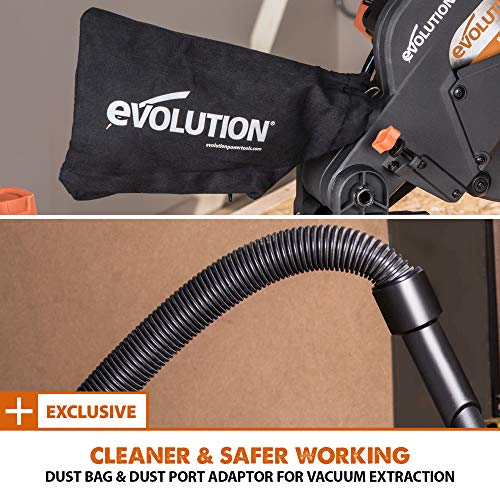 Evolution Power Tools R255SMS+ PLUS 10-Inch Sliding Miter Saw Plus Multi-Material Multi-Purpose Cutting Cuts Metal, Plastic, Wood & More 0˚ - 45˚ - WoodArtSupply