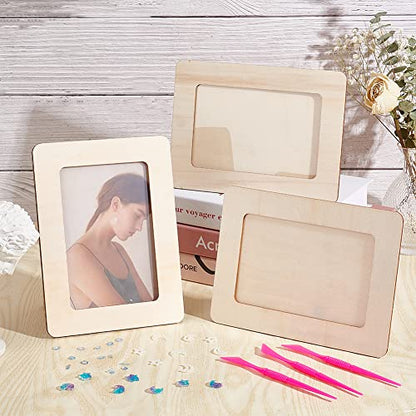 OLYCRAFT 3 Sets Moon Star Themed Picture Frame Painting Craft Kit Unfinished Wood Photo Frames DIY Wooden Photo Frames for DIY Painting Project Photo