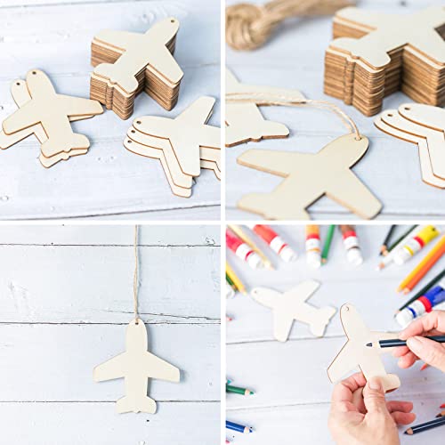 Airplane Wooden Outer Space Wood with Twines Art Unfinished Ornaments for Wedding Birthday Theme of Universe Party Decoration 20Pcs Zontween