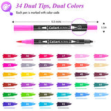 Caliart 34 Double Tip Brush Pens Art Markers, Artist Fine & Brush Pen Coloring Markers for Kids Adult Book Halloween Journaling Note Taking Lettering Caliart