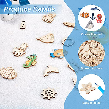 300Pcs Ocean Themed Pattern Wood Pieces Unfinished Wooden Marine Animal Cutouts Blank Wooden Paint Crafts for Kids Home Decoration DIY Craft Project - WoodArtSupply