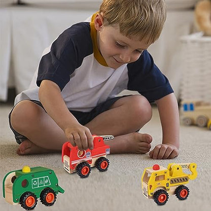 Glintoper Woodworking Building Craft Kit, Set of 3 DIY Carpentry Construction Vehicles Wooden Toy for Boys Girls, Easy Assemble Crane, Fire Truck and