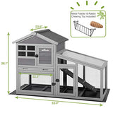 Gutinneen Rabbit House Indoor Outdoor Rabbit Hutch with Ventilation Door,Wooden Bunny cage with No LeakageTray, Removable Bottom Wire Mesh & PVC GUTINNEEN