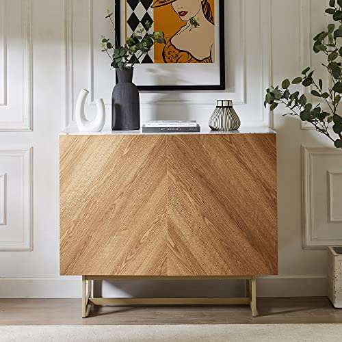 roomfitters 39" Modern Sideboard Buffet Cabinet, Herringbone Pattern Mid-Century Credenza with Doors, Media Console with Storage, Wine Cabinet for - WoodArtSupply