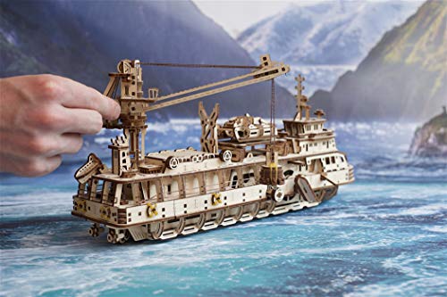 UGEARS 3D Puzzles Research Vessel - DIY Model Ship 3D Idea - Unique and Creative Wooden Mechanical Models - Self Assembly Woodcraft Construction Kits - WoodArtSupply