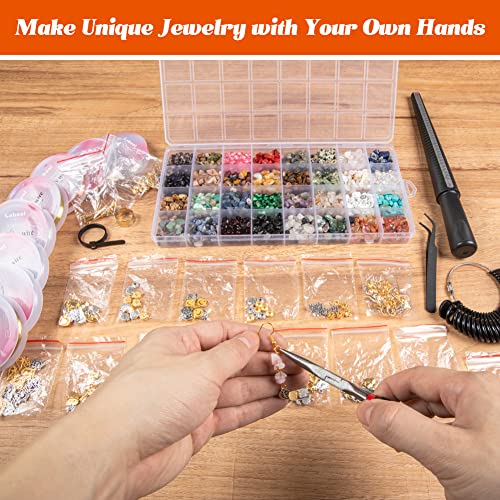 Labeol 2570PCS Ring Making Kit 32 Colors Crystals Beads for Jewelry Making Kit Gemstone Chip Beads Irregular Nataral Stone with Jewelry Making