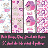 Pink Puppy Dog Scrapbook Paper 20 sheet double sided 4 pattern: printed cute paper pad - Paw Print scrapbooking supplies - puppy pads collection ... WoodArtSupply