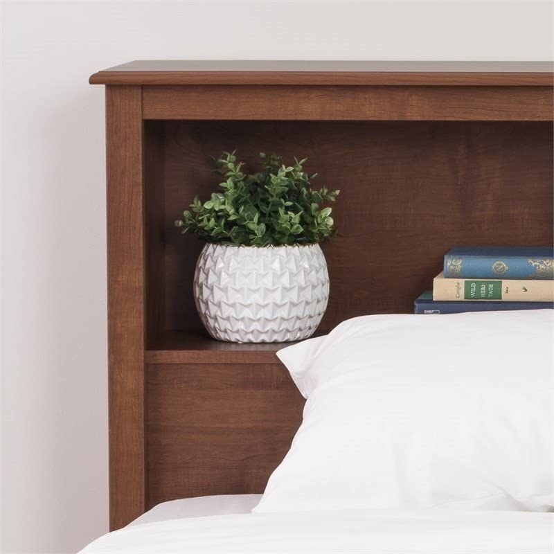 Bowery Hill Country Style King Size Wood Bookcase Bed Headboard and Cabinet Storage in Cherry - WoodArtSupply