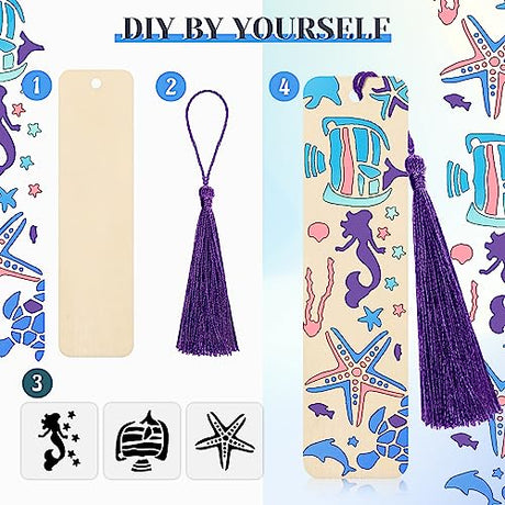 92 Pieces Unfinished Wood Bookmark with Colorful Tassels DIY Templates Blank Bookmarks Ornament Wooden Bookmarks DIY Bookmarks for Kids DIY Crafts TaoBary