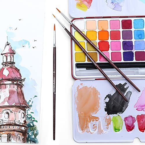 Transon Small Detail Paint Brushes 7pcs for Model Painting Acrylic, Gouache, Oil, Tempera and Face Painting TRANSON