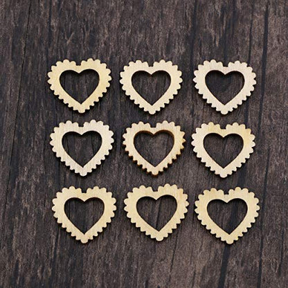 Amosfun 100pcs Hollow Out Lace Heart Wooden Pieces Cutouts Craft Embellishments Wood Ornament Manual Accessories for DIY Art (20mm)