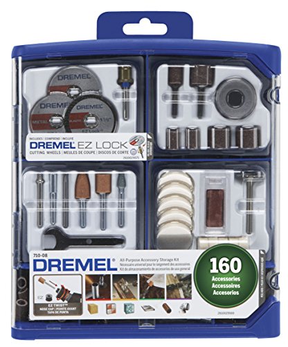 Dremel Rotary Tool Accessory Kit- 710-08- 160- EZ Lock Technology- 1/8 inch Shank- Cutting Bits, Polishing Wheel And Compound, Sanding Disc And Drum, - WoodArtSupply