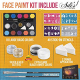 Face Paint Kit for Kids - 58 pcs. Set with Water Based - Quick Dry - Non-Toxic Sensitive Skin Paints - Glitters - Sponge Applicators - Professional ADIS&GUYS ART SUPPLY
