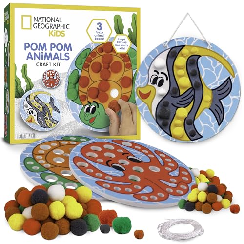 NATIONAL GEOGRAPHIC Kids Pom Poms Arts and Crafts Kit - Pom Pom Animals Toddler Craft Kit, Preschool Art, Toddler Crafts Ages 3-5, Crafts for - WoodArtSupply