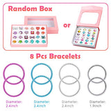 WATINC 42Pcs Princess Pretend Jewelry Toy Girl’s Jewelry Dress Up Play Set Included Blue Shiny Handbag Necklaces Adjustable Diamond Rings Bracelets WATINC