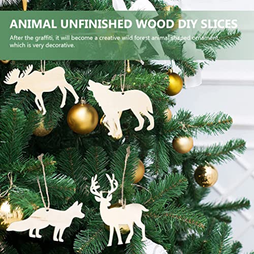 Sewroro 30pcs Unfinished Wooden Cutouts DIY Animal Wood Slices Elk Xmas Tree Fox Wolf Blank Discs Xmas Tree Hanging Ornament Decoration for DIY Sewroro