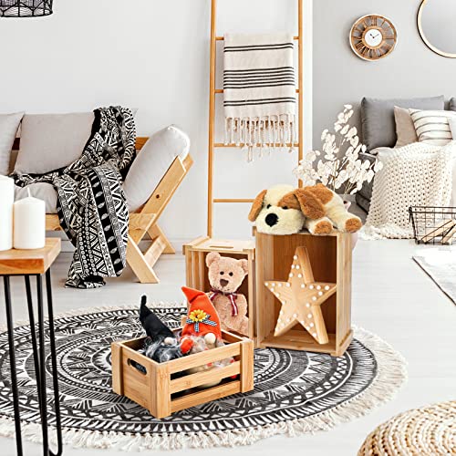 Lawei Set of 3 Bamboo Nesting Crates with Handles, Rustic Decorative Storage Container Box, Crate Box for Display, Farmhouse Bamboo Basket Bins for Lawei