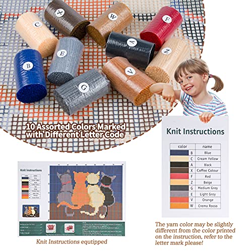 EsLuker.ly Latch Hook Rug Kits DIY Crochet Carpet Cats Patterns Pre-Printed Canvas Yarn Rug Embroidery Crafting Arts for Adults Kids Beginners EsLuker.ly