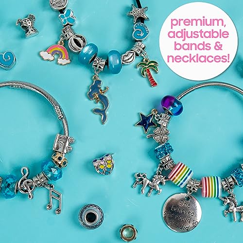 Horizon Group USA Charm Jewelry Set, Charm Bracelet Making Kit, Jewelry Making Supplies, Glass Beads, Unicorn/Mermaid Crafts Gifts Set for Girls Horizon Group USA