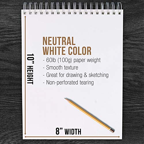 U.S. Art Supply 8" x 10" Top Spiral Bound Sketch Book Pad, Pack of 2, 100 Sheets Each, 60lb (100gsm) - Artist Sketching Drawing Pad, Acid-Free - U.S. Art Supply