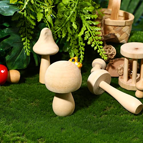 ARTIBETTER 6Pcs Wooden Mushroom Set Unfinished Mushrooms Unpainted Mushroom Figures for DIY Arts Crafts Projects ARTIBETTER