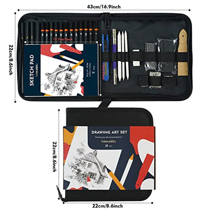 Tavolozza Drawing Art Pencils Set, 34 Pack Professional Drawing and Sketch Pencil Set in Soft-Sided Art Portfolio Storage Bags for Kids, Teens and - WoodArtSupply