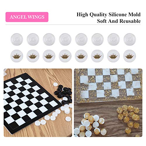 2Pcs Silicone Molds Set (1x Checker Resin Mold + 1x Checker Board Resin Mold) for 3D Checker Game Board Pieces Making Epoxy Casting Mold DIY Jewelry