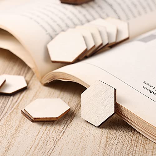 Healifty 100pcs Hexagon DIY Wood Ornaments Small Wood Hexagon Blank Slices Hexagon Wood Shapes 2 inch Unfinished Wood hex Honeycomb Wood Chips DIY Healifty